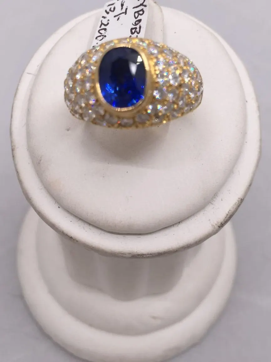 18K Gold Blue Sapphire Diamond Dome Ring — $13,200