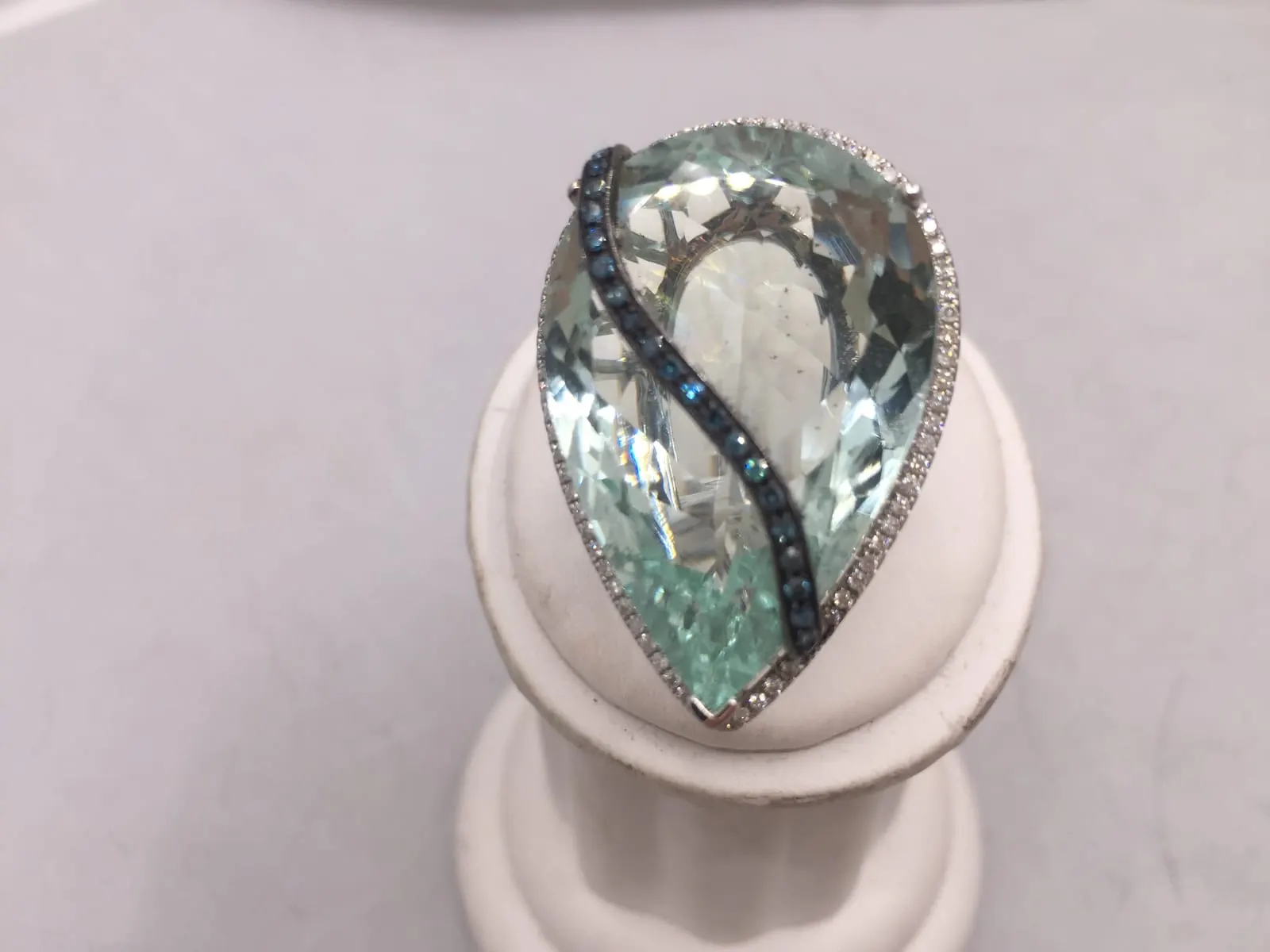 Aquamarine & Blue Sapphire Crossover Cocktail Ring