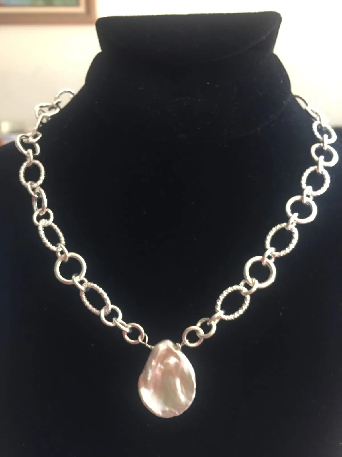 Baroque Pearl Pendant on Textured Silver Chain