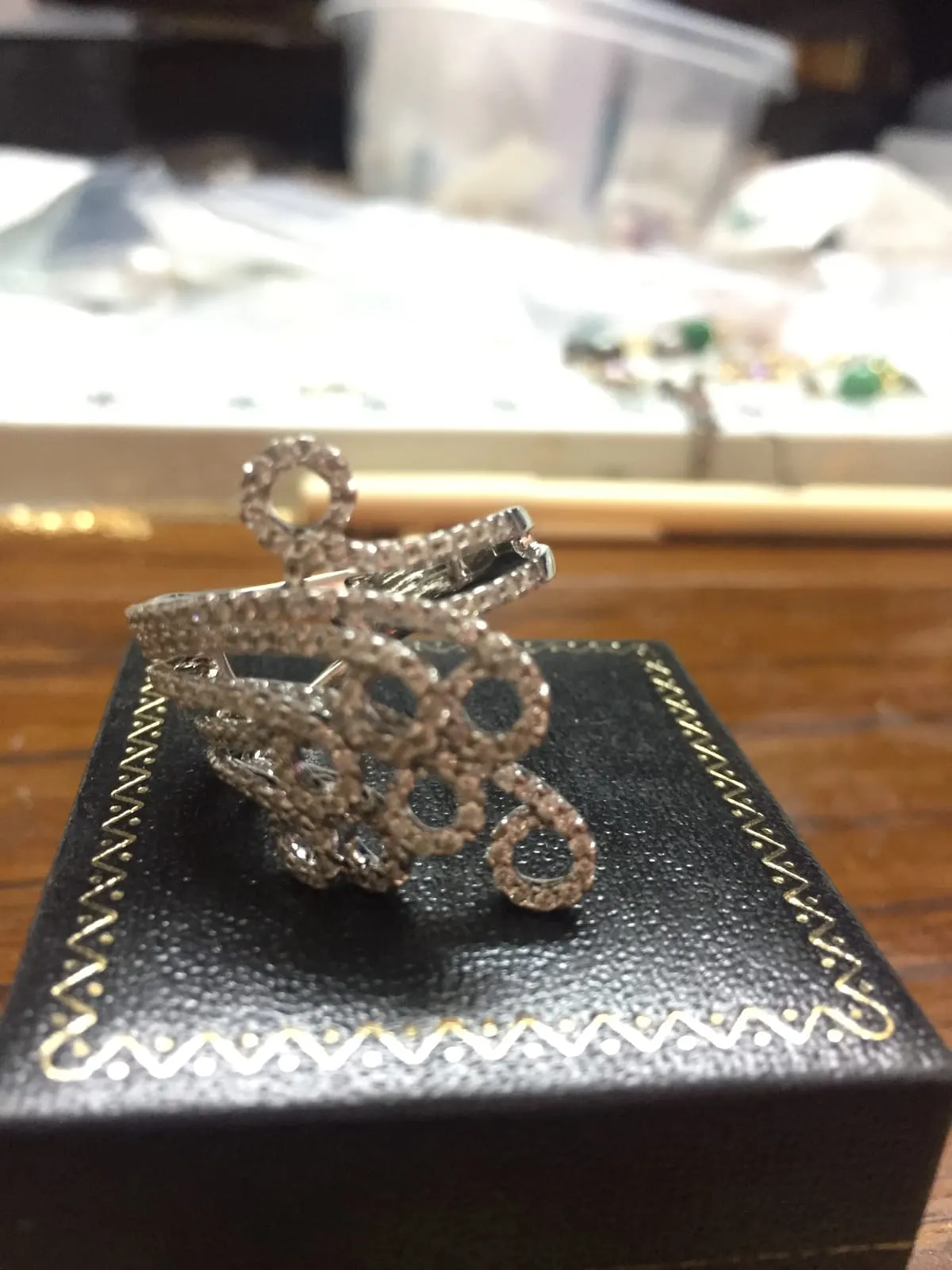 Diamond Crown Brooch with Pearl Accent