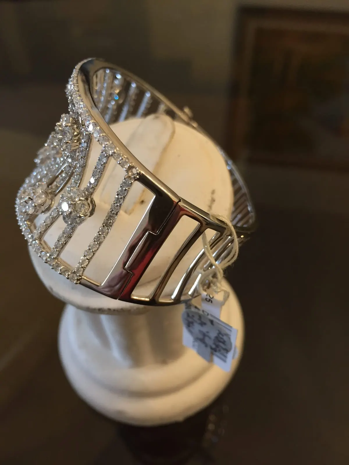 Diamond Pave Wide Bangle — Geometric Openwork