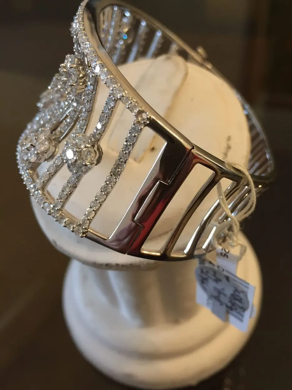 Diamond Pave Wide Bangle — Geometric Openwork