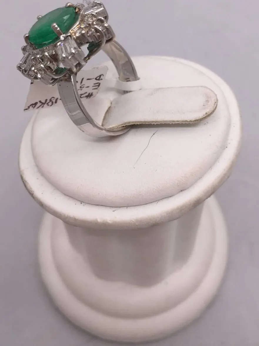 Emerald Cabochon & Diamond Starburst Ring — 18K