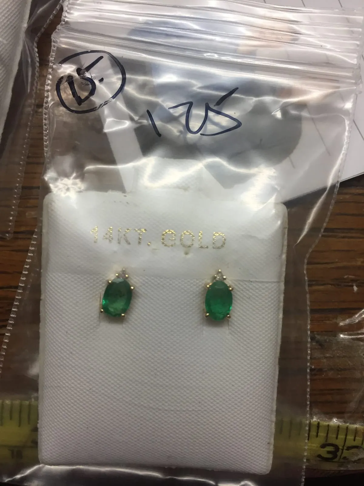 Emerald Oval Stud Earrings — 14K Gold