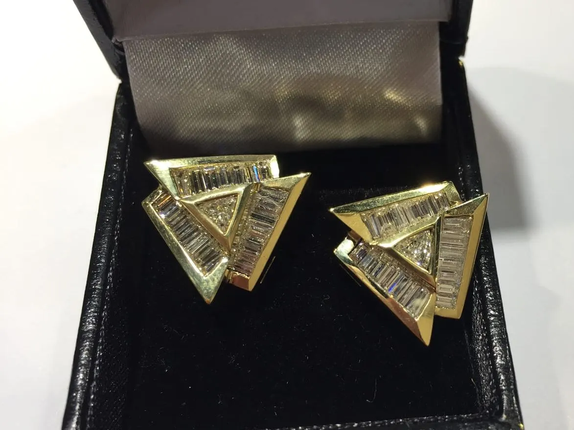 Geometric Diamond Baguette Triangle Earrings