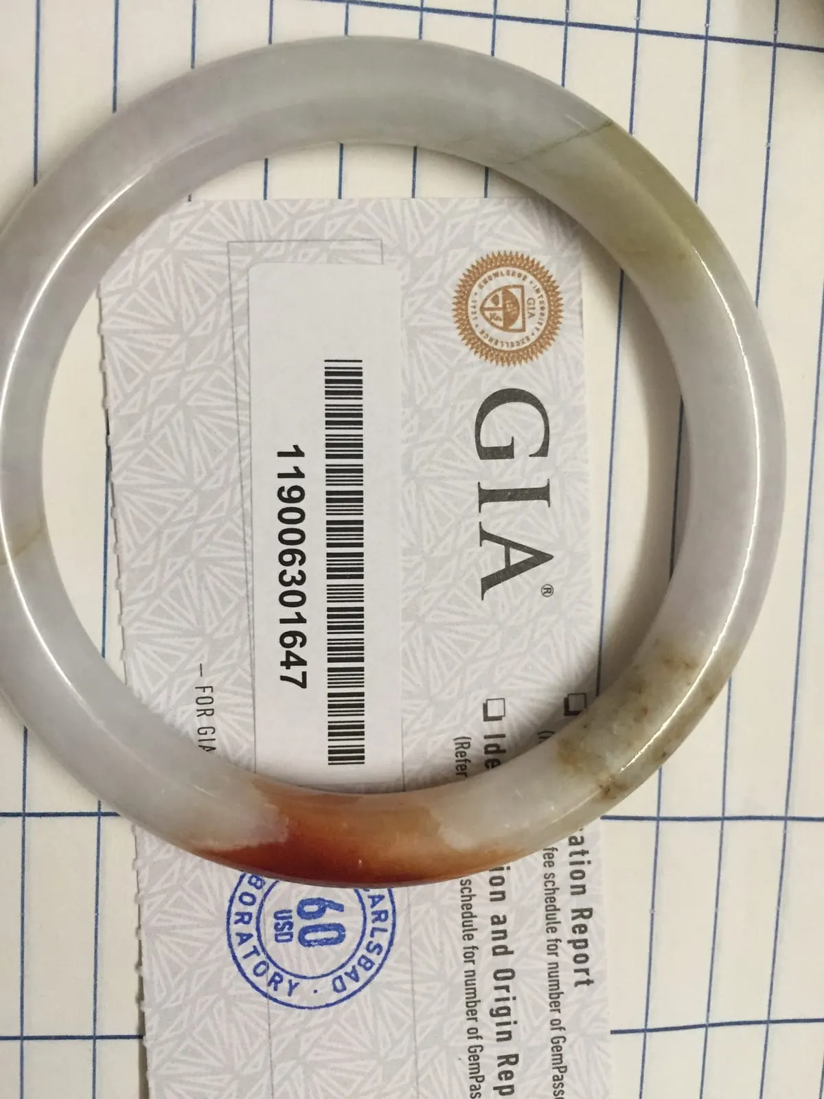 GIA Certified Natural Jadeite Bangle — Lavender & Russet