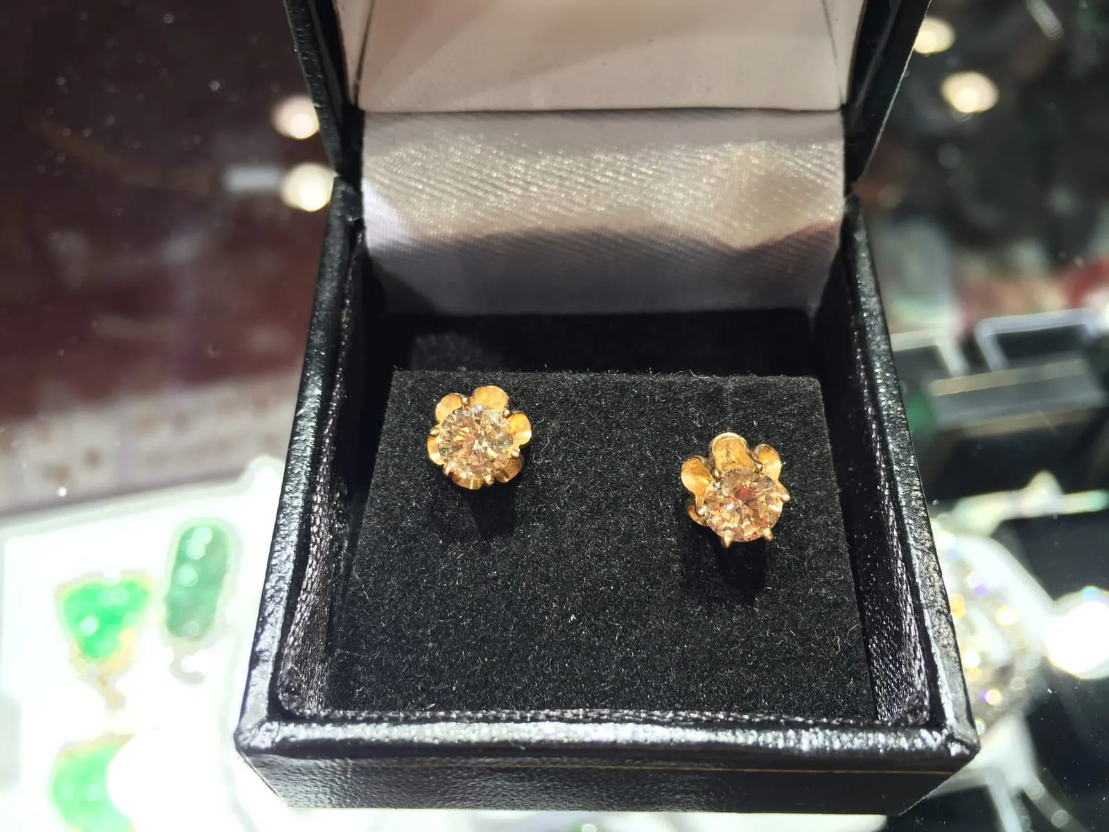 Gold Flower Diamond Stud Earrings