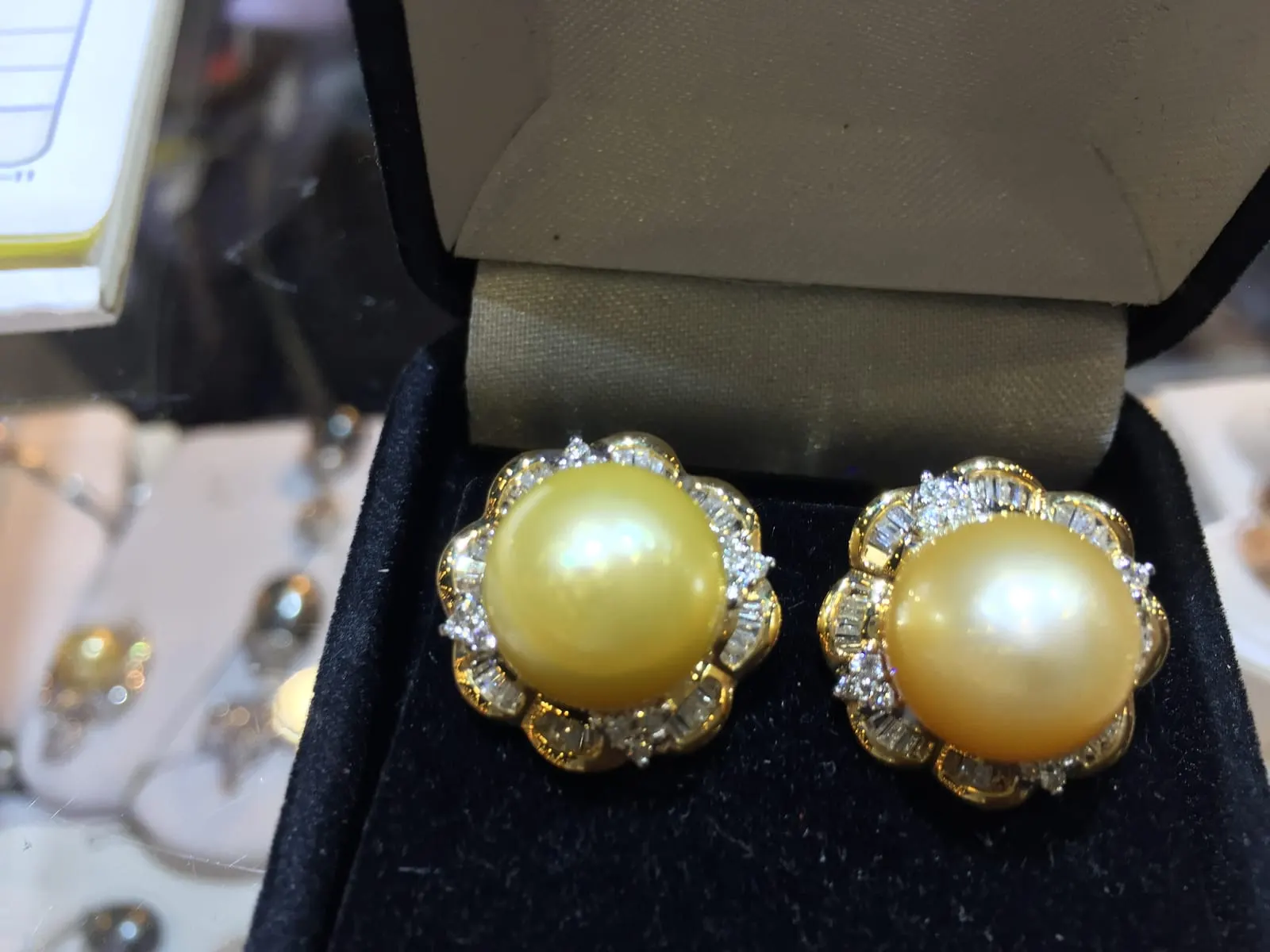 Golden South Sea Pearl & Diamond Floral Halo Earrings