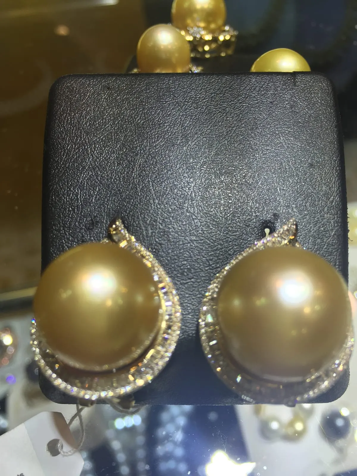Golden South Sea Pearl Diamond Halo Earrings