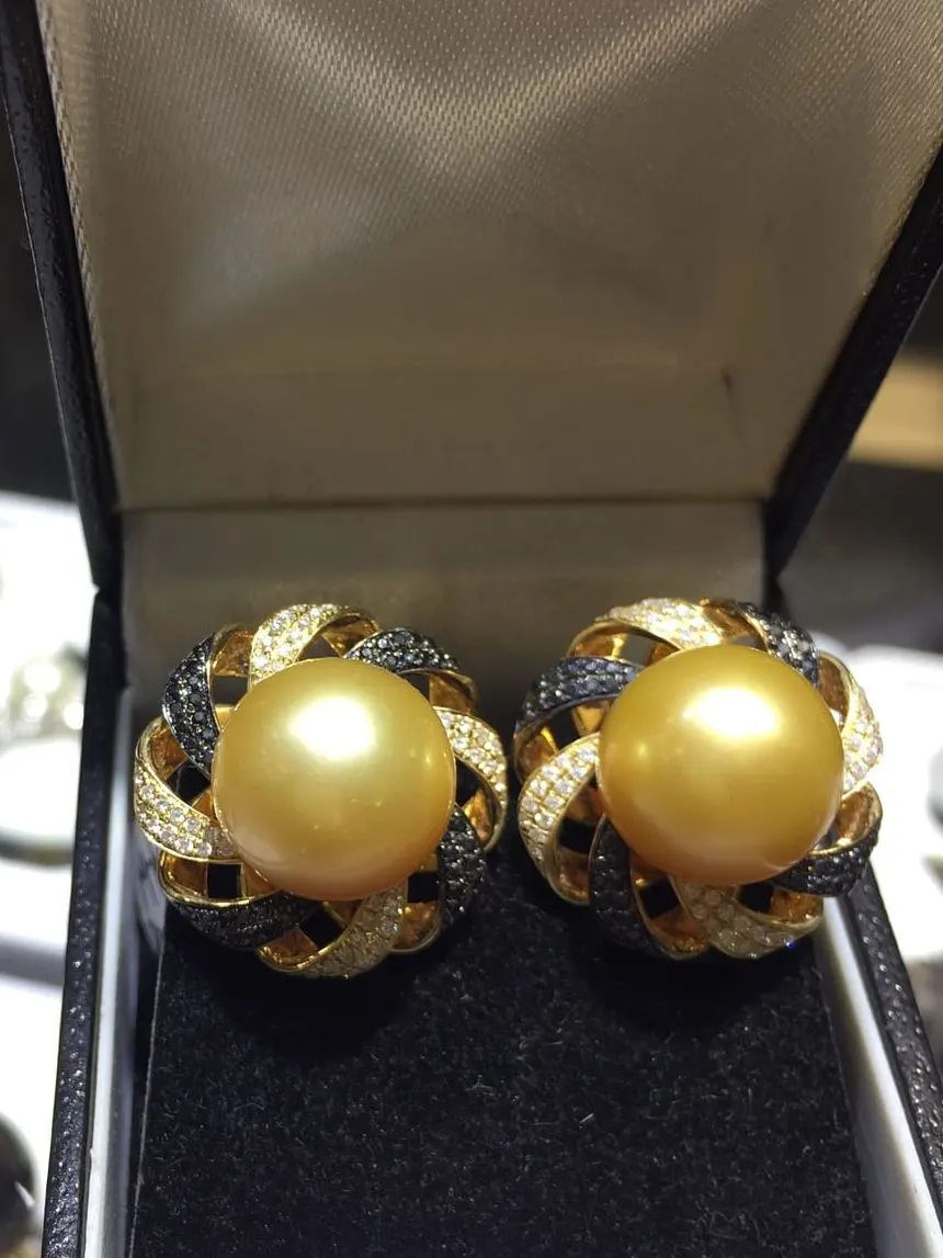 Golden South Sea Pearl Swirl Earrings