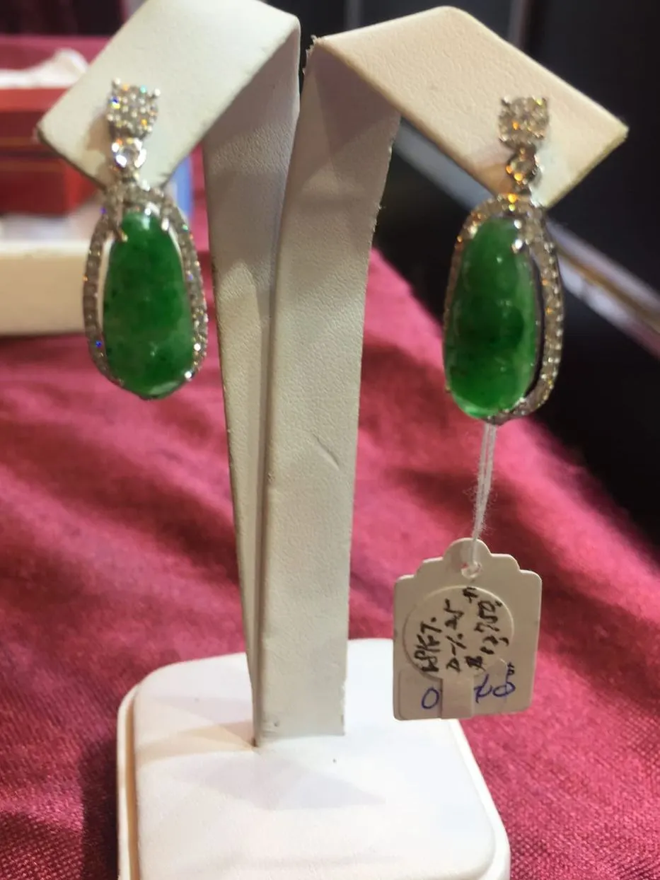 Imperial Green Jadeite Drop Earrings — Diamond Bow