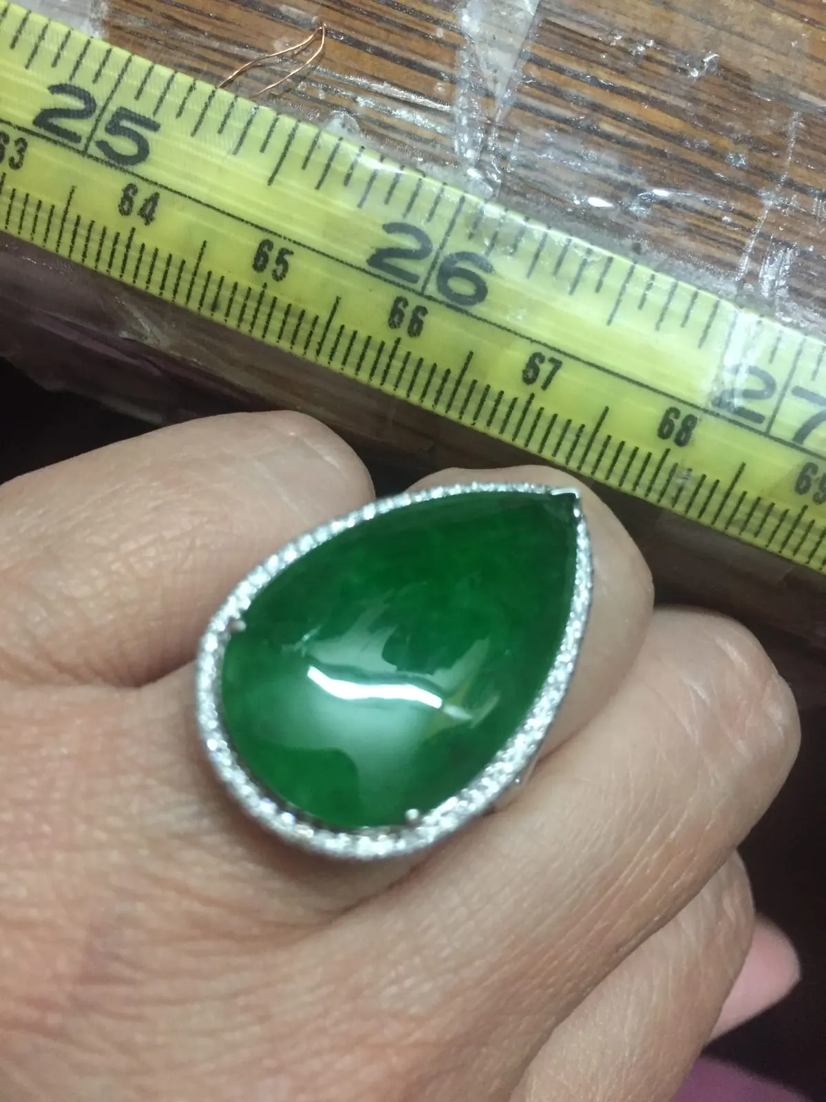 Imperial Green Jadeite Pear Cabochon Ring