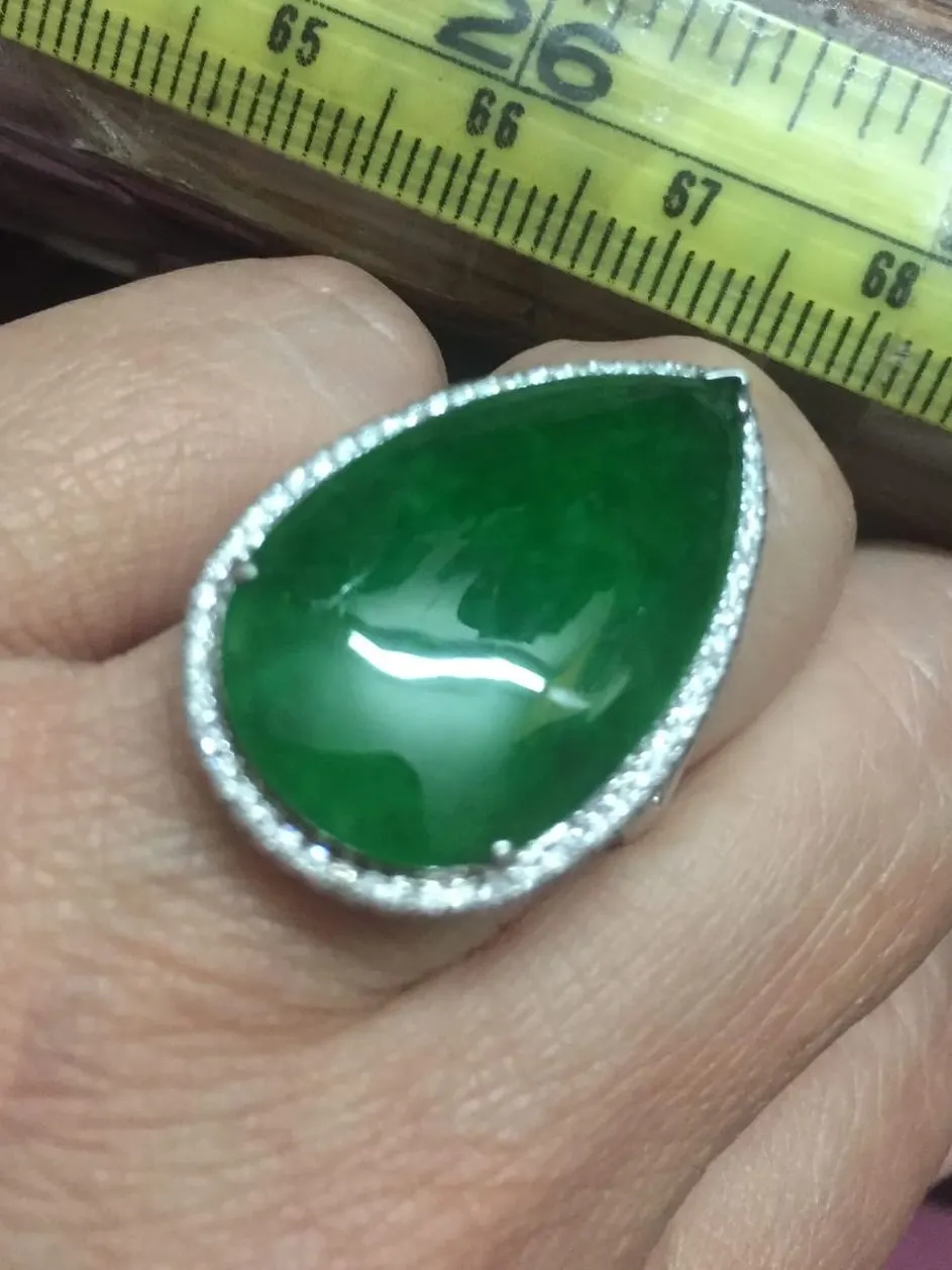 Imperial Green Jadeite Pear Cabochon Ring