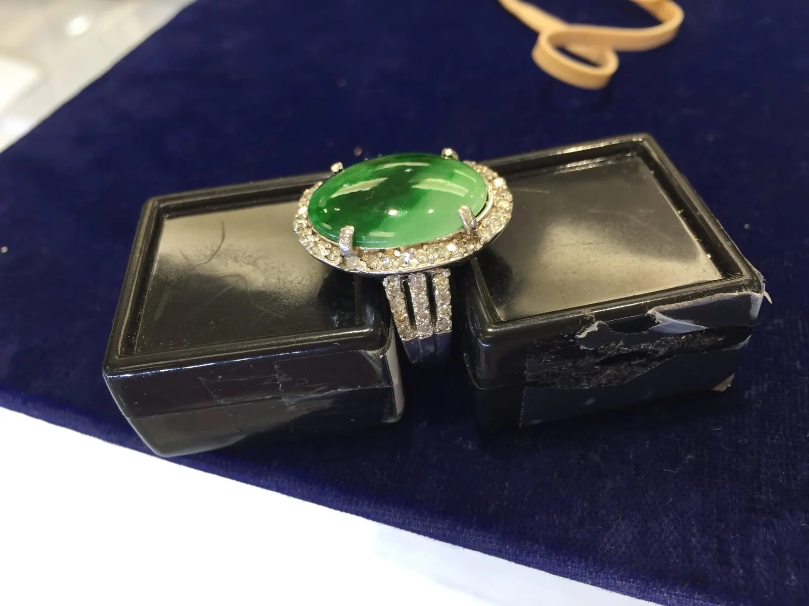 Imperial Green Jadeite Ring — Diamond Split Shank