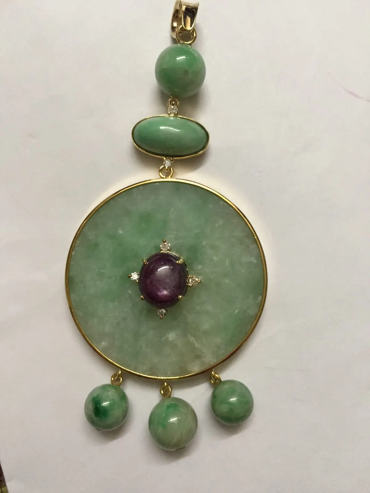 Jade Bi Disc Bracelet with Star Ruby & Diamond