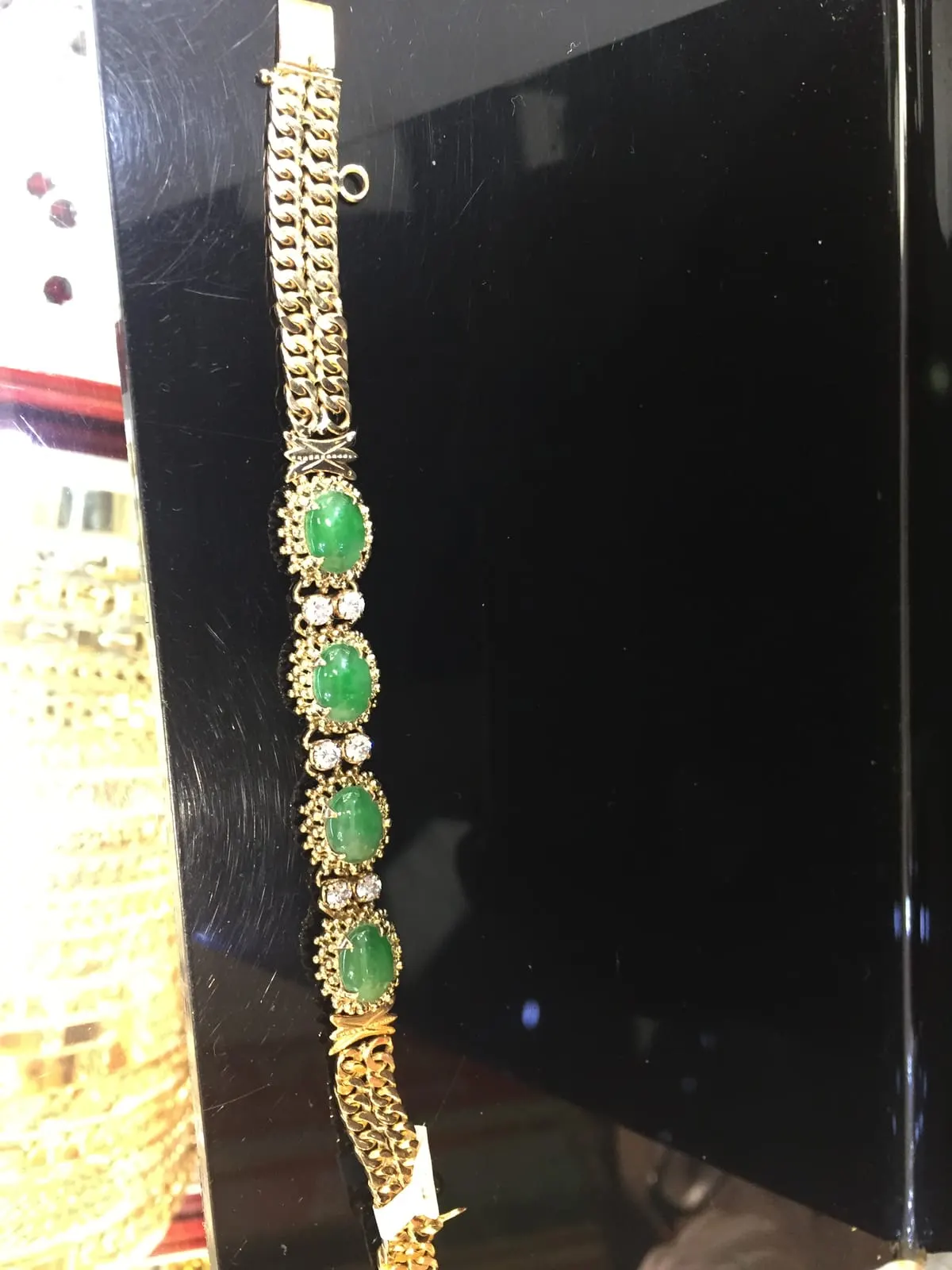 Jadeite & Diamond Five-Stone Gold Bracelet