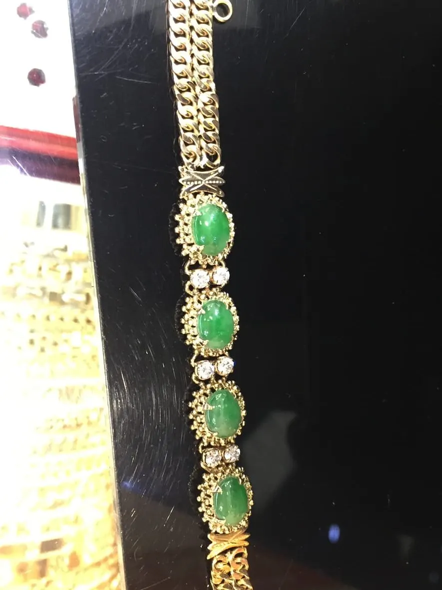 Jadeite & Diamond Five-Stone Gold Bracelet