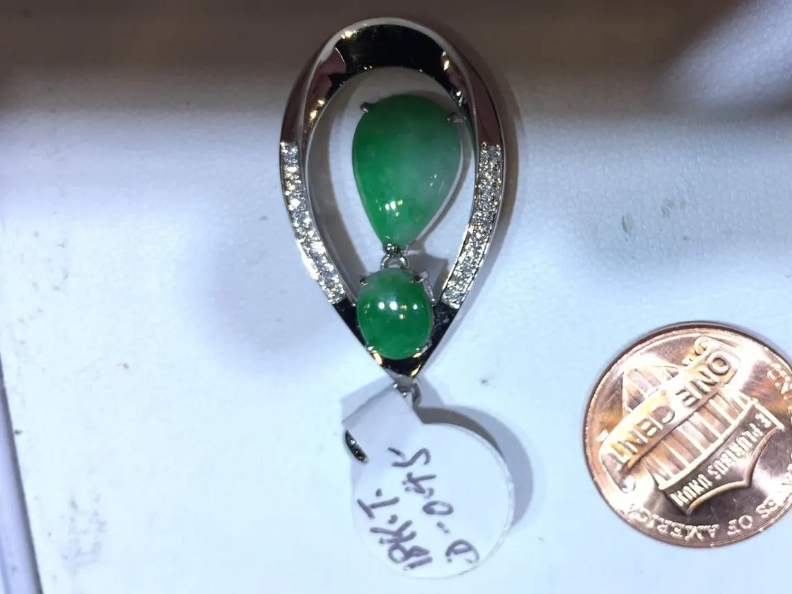 Jadeite Teardrop Frame Pendant — Dual Cabochons