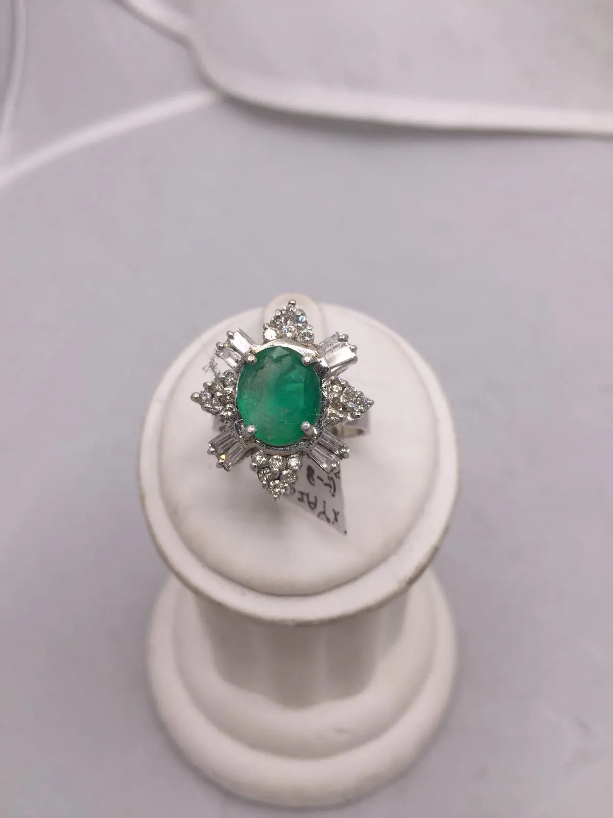 Large Emerald & Diamond Starburst Ring