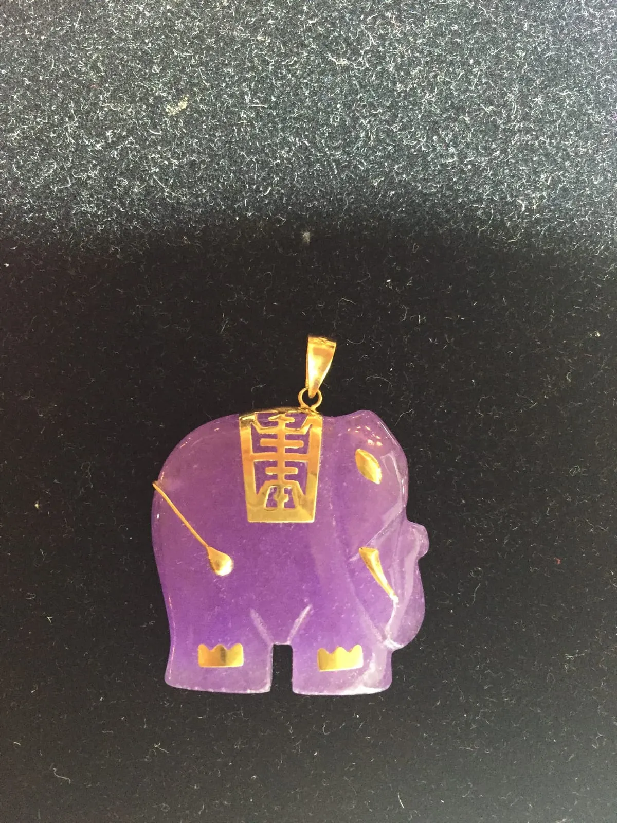Lavender Jade Elephant Pendant — Gold Inlay