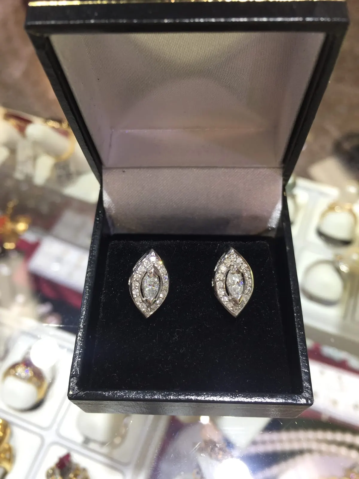 Marquise Diamond Halo Stud Earrings