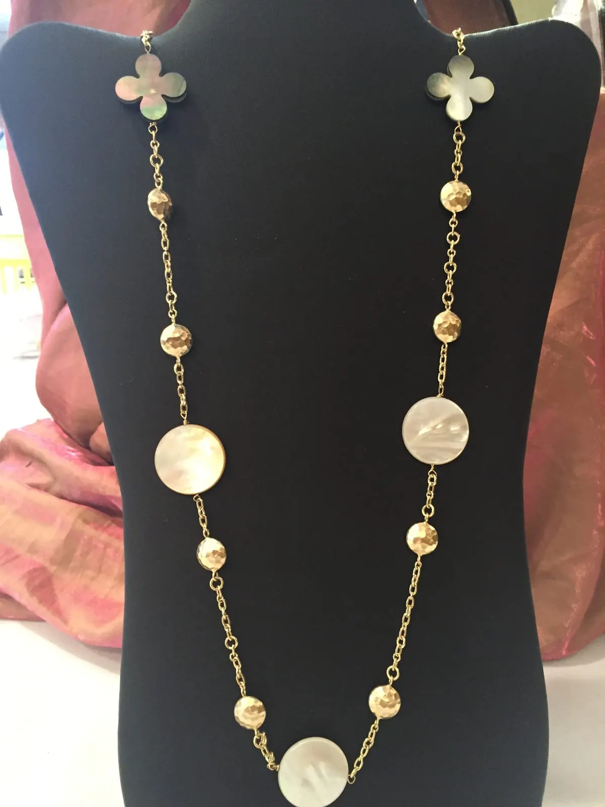 Mother of Pearl & Gold Disc Station Necklace