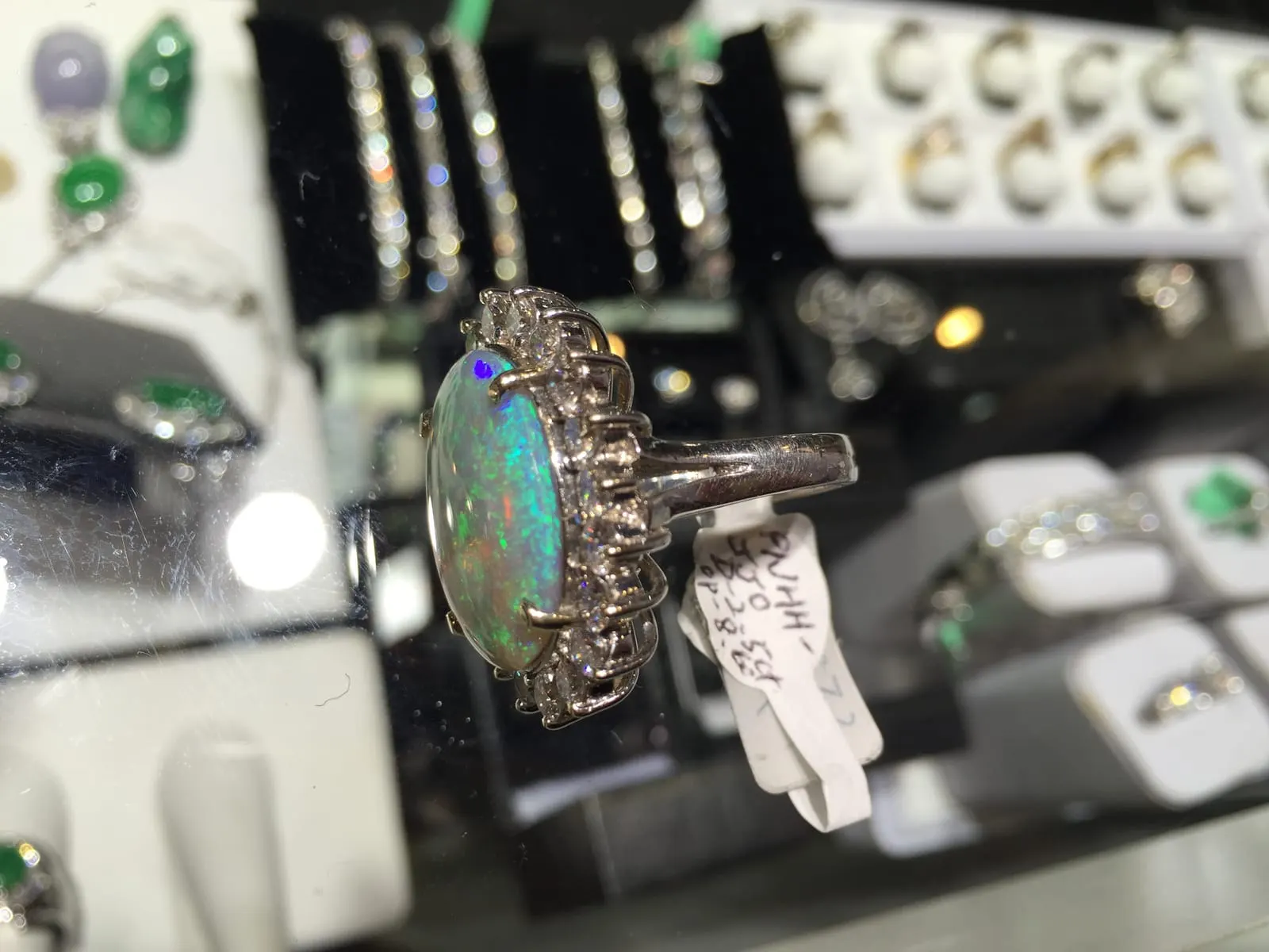 Opal & Diamond Halo Cocktail Ring