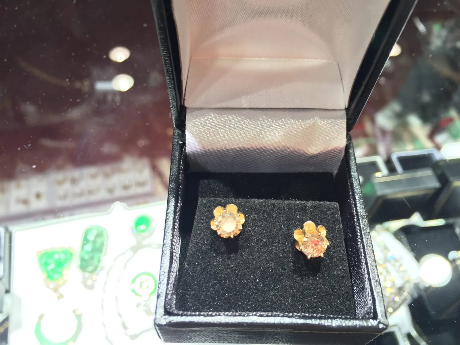 Orange Sapphire Flower Stud Earrings