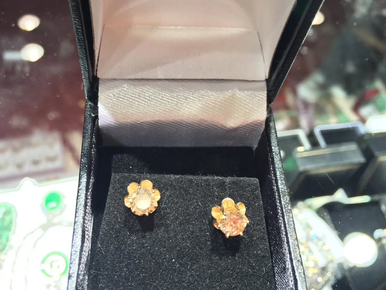 Orange Sapphire Flower Stud Earrings