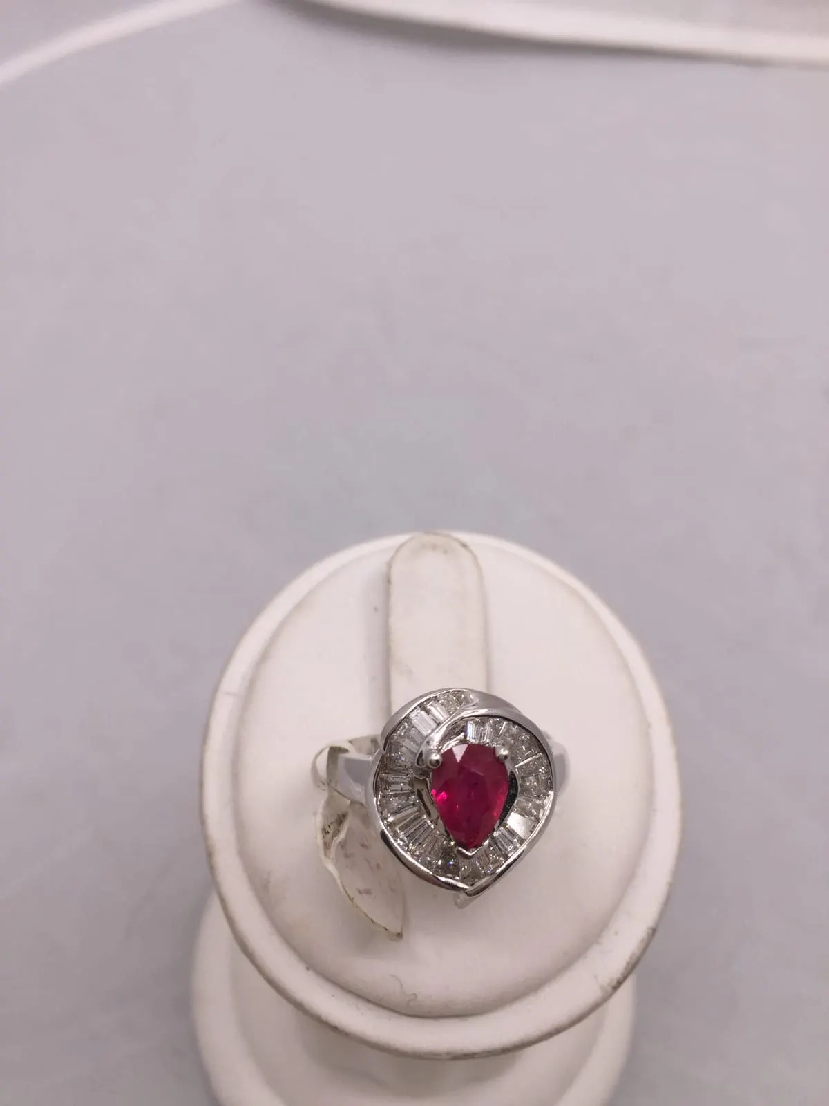 Pear Ruby & Baguette Diamond Ballerina Ring