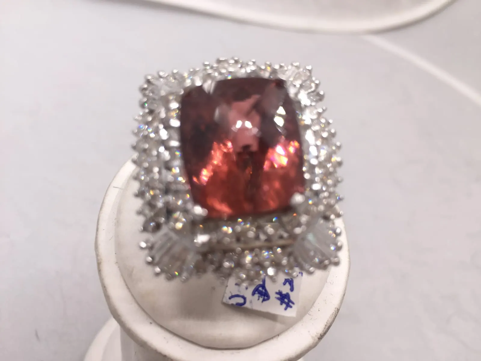 Rubellite Tourmaline Diamond Halo Cocktail Ring