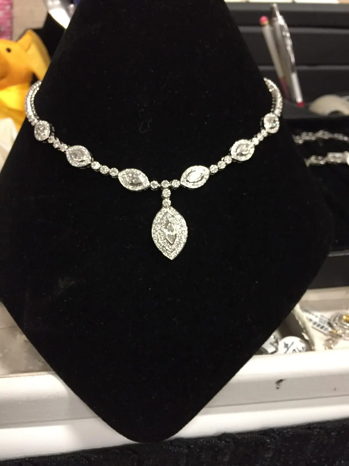 Silver Crystal Marquise Station Y-Necklace