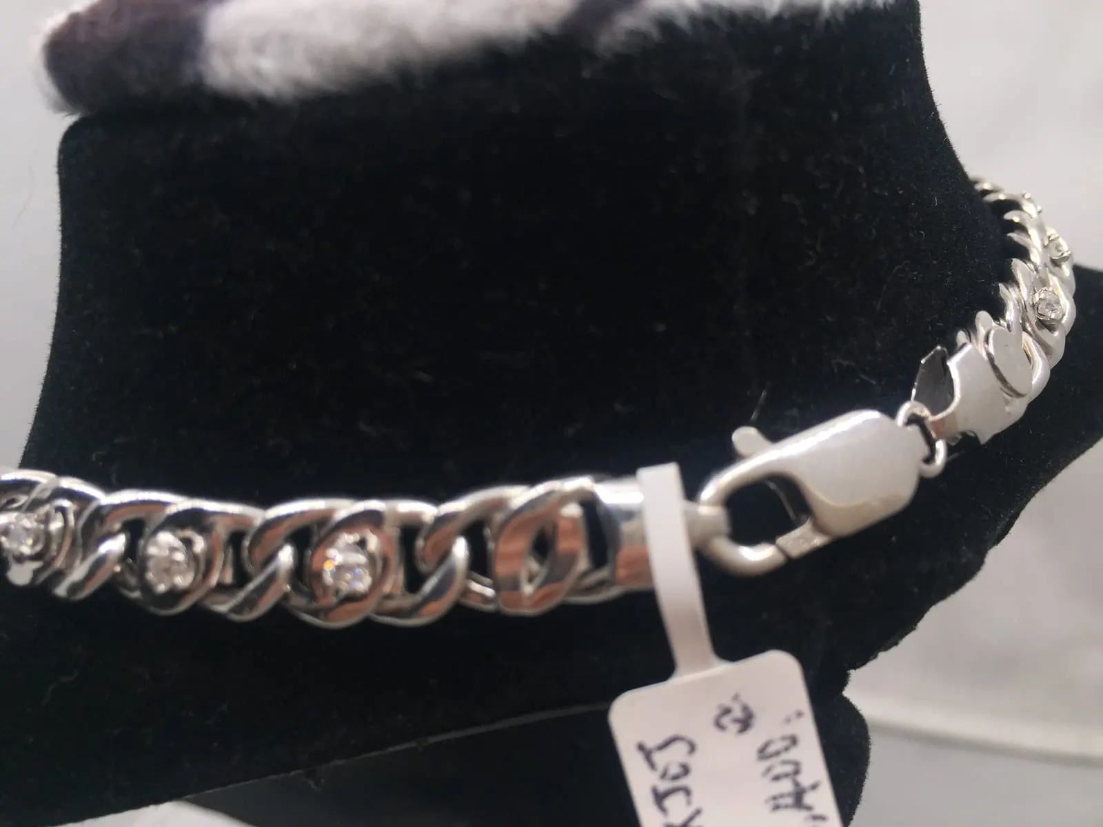 Silver Curb Chain Diamond Station Bracelet