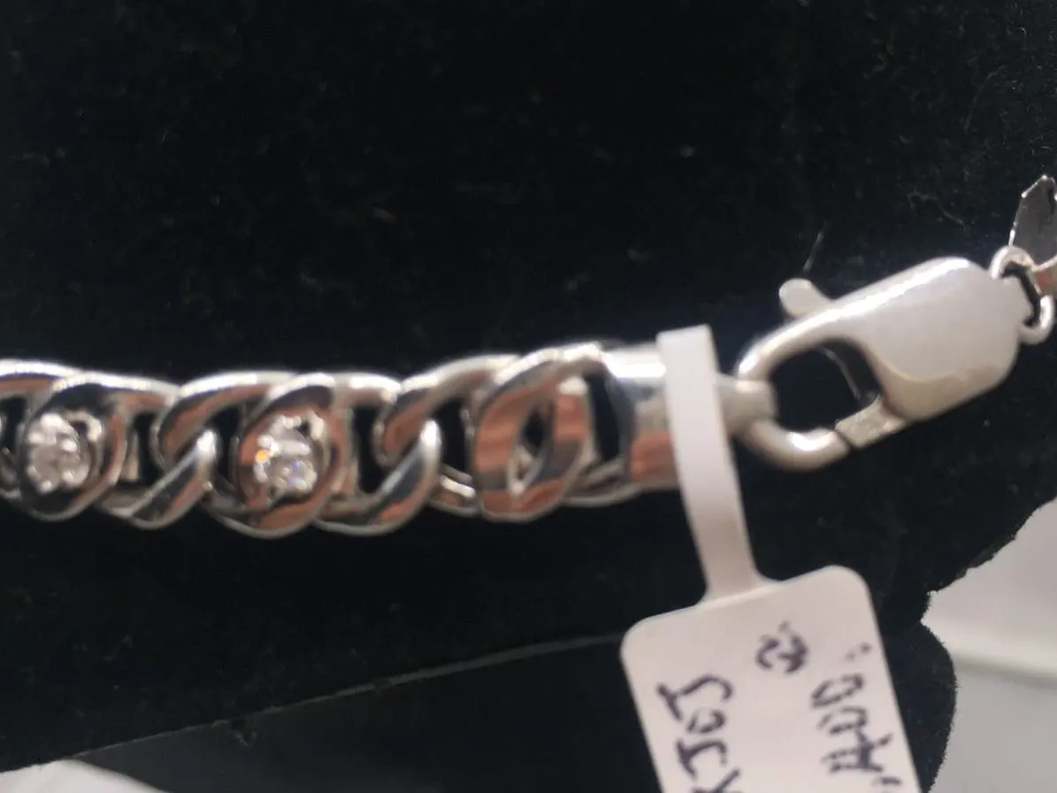 Silver Curb Chain Diamond Station Bracelet