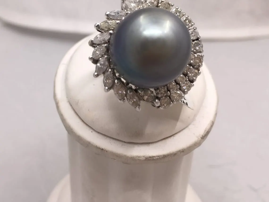 Tahitian Pearl Diamond Starburst Ring — 14KW