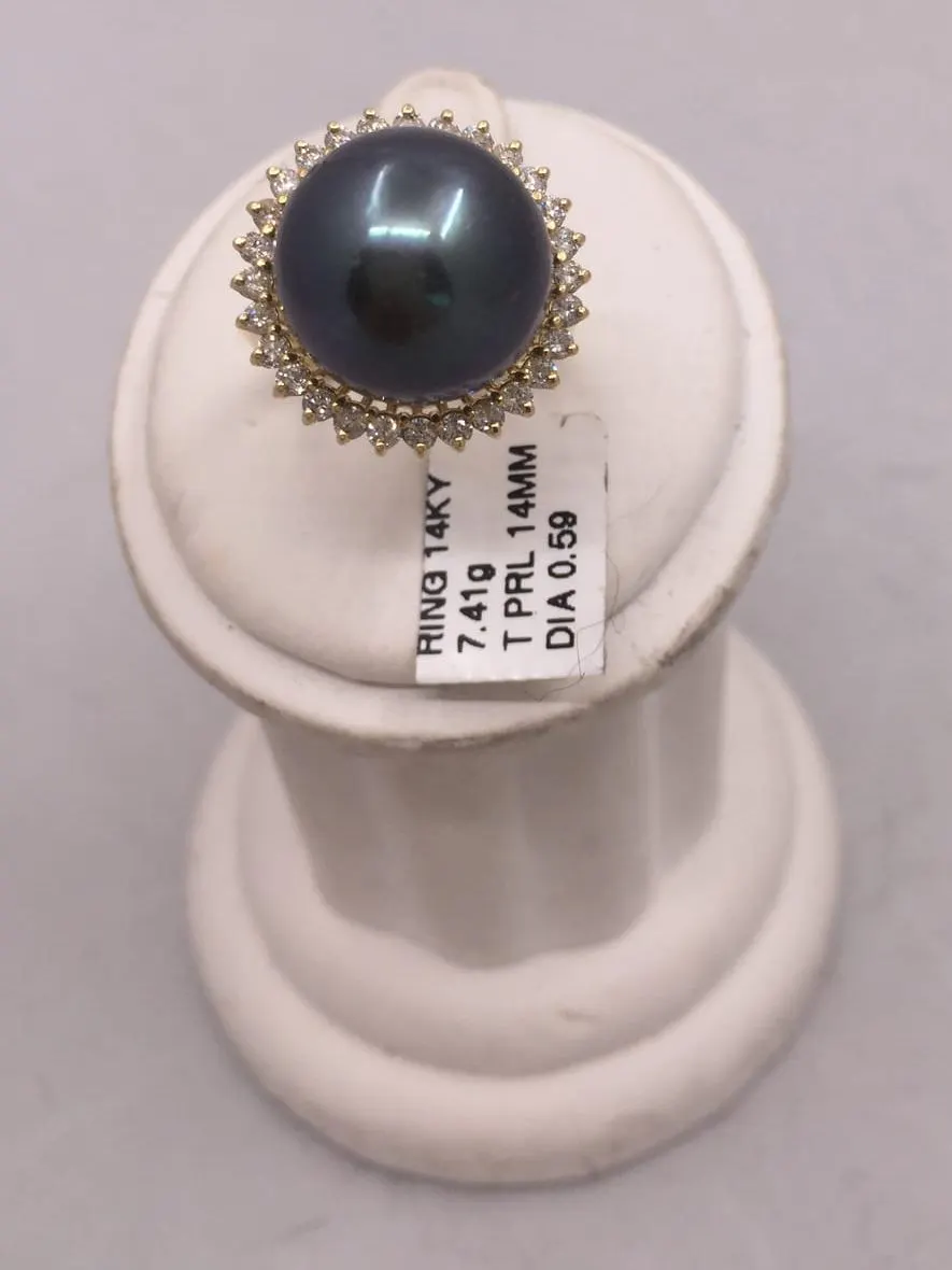 Tahitian Pearl Diamond Sunburst Ring — 14KY
