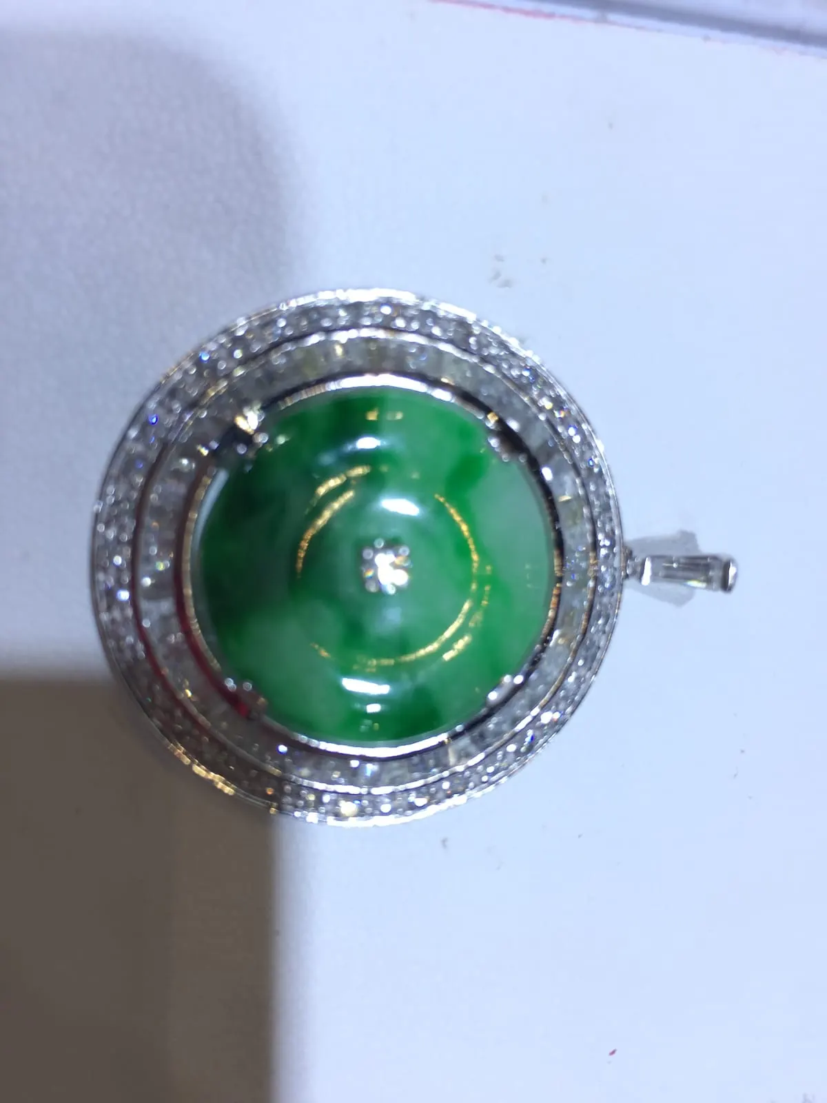 Vivid Green Jade Donut — Double Diamond Halo Pendant
