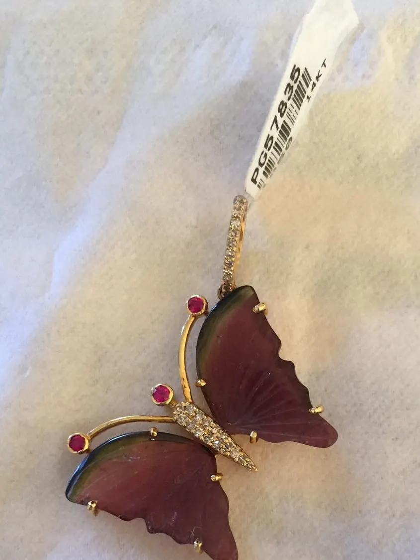 Watermelon Tourmaline Butterfly Pendant