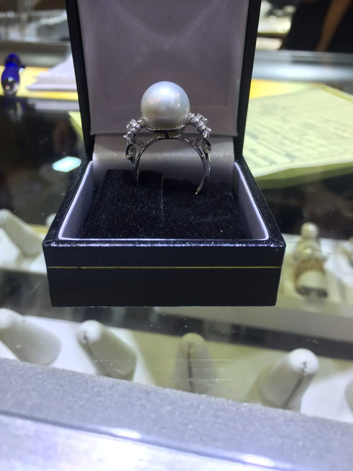White South Sea Pearl Diamond Halo Ring