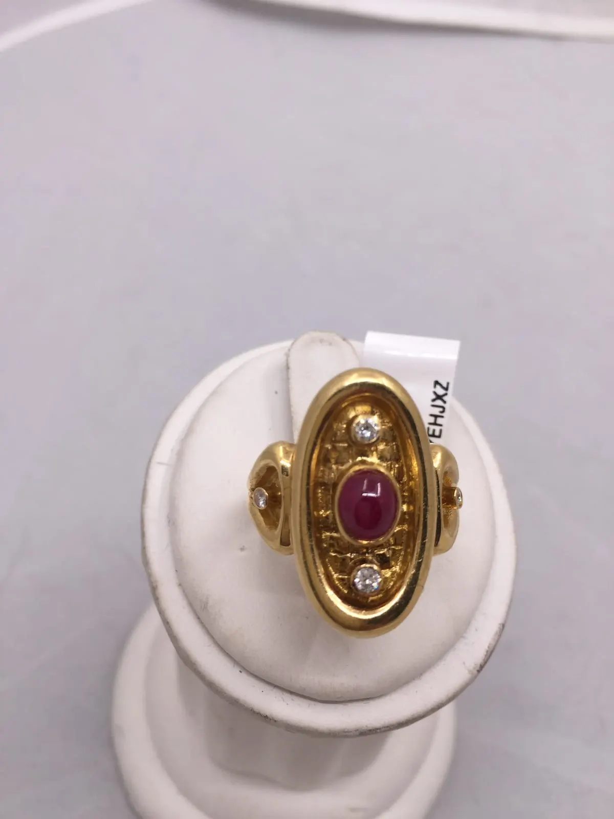 Yellow Gold Ruby Cabochon & Diamond Byzantine Ring